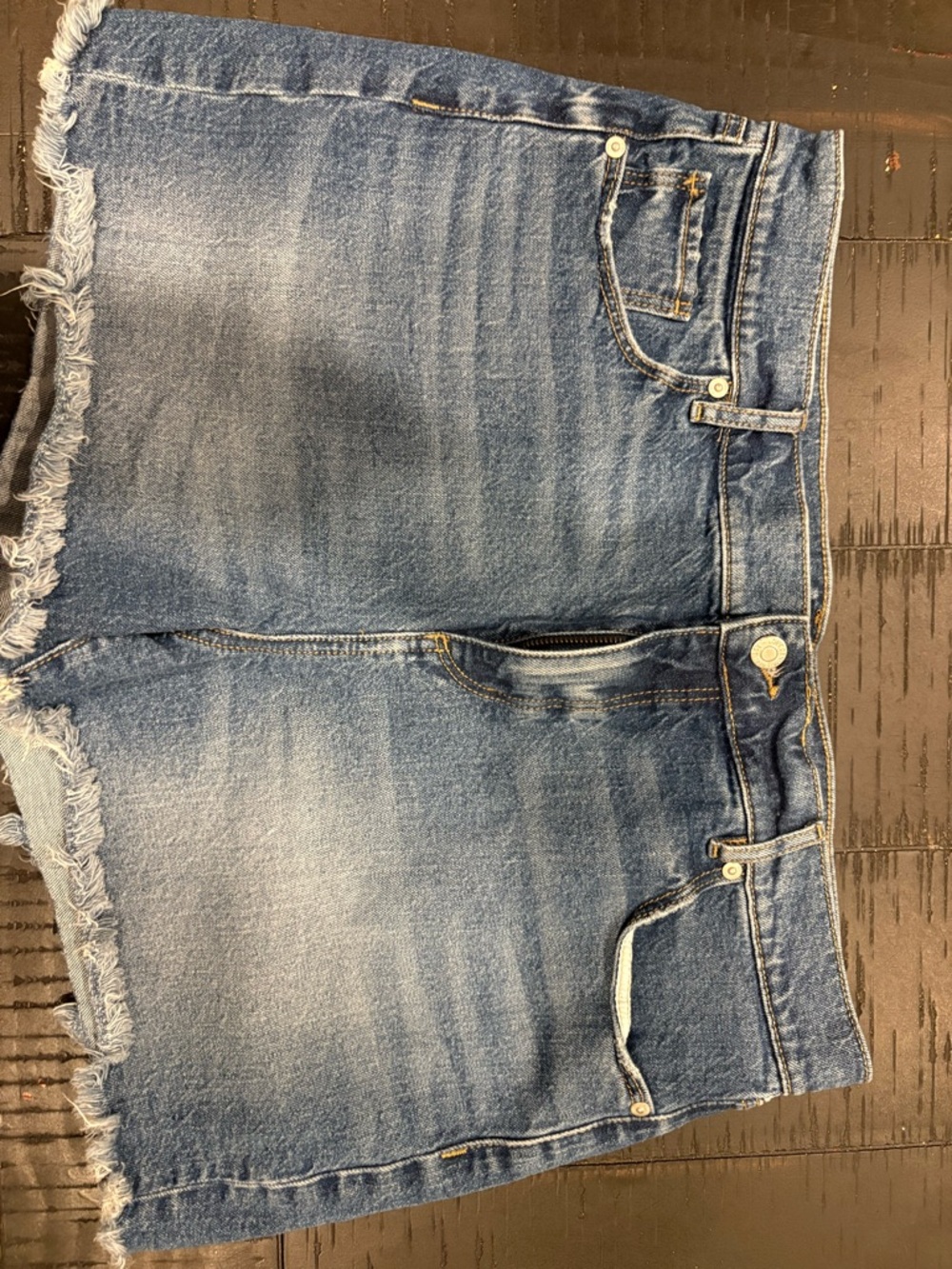 LOFT Blue Distressed Frayed Hem Denim Shorts